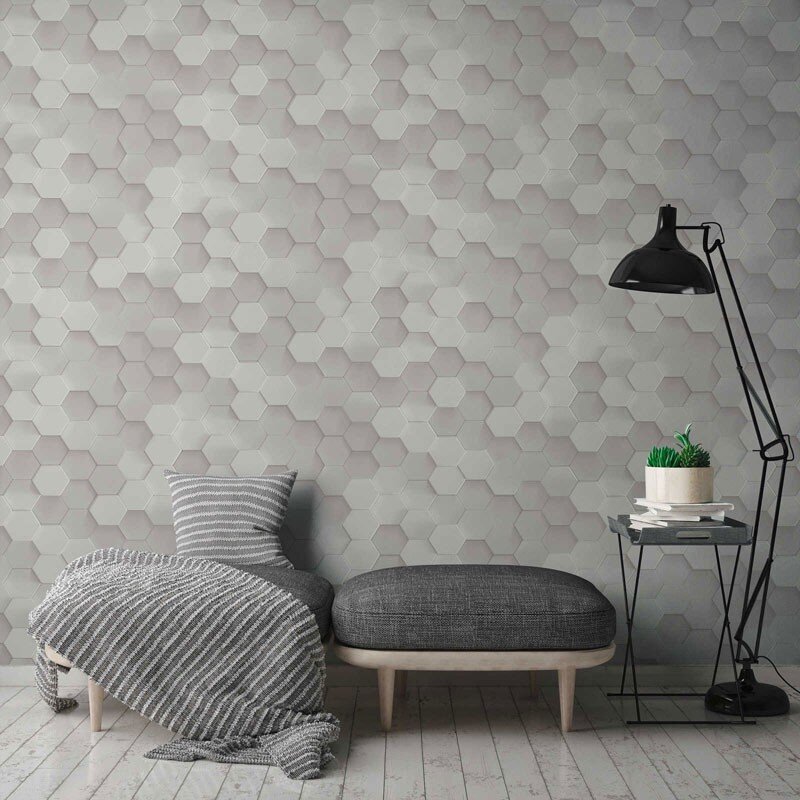 Tapet 3D Hexagoane gri